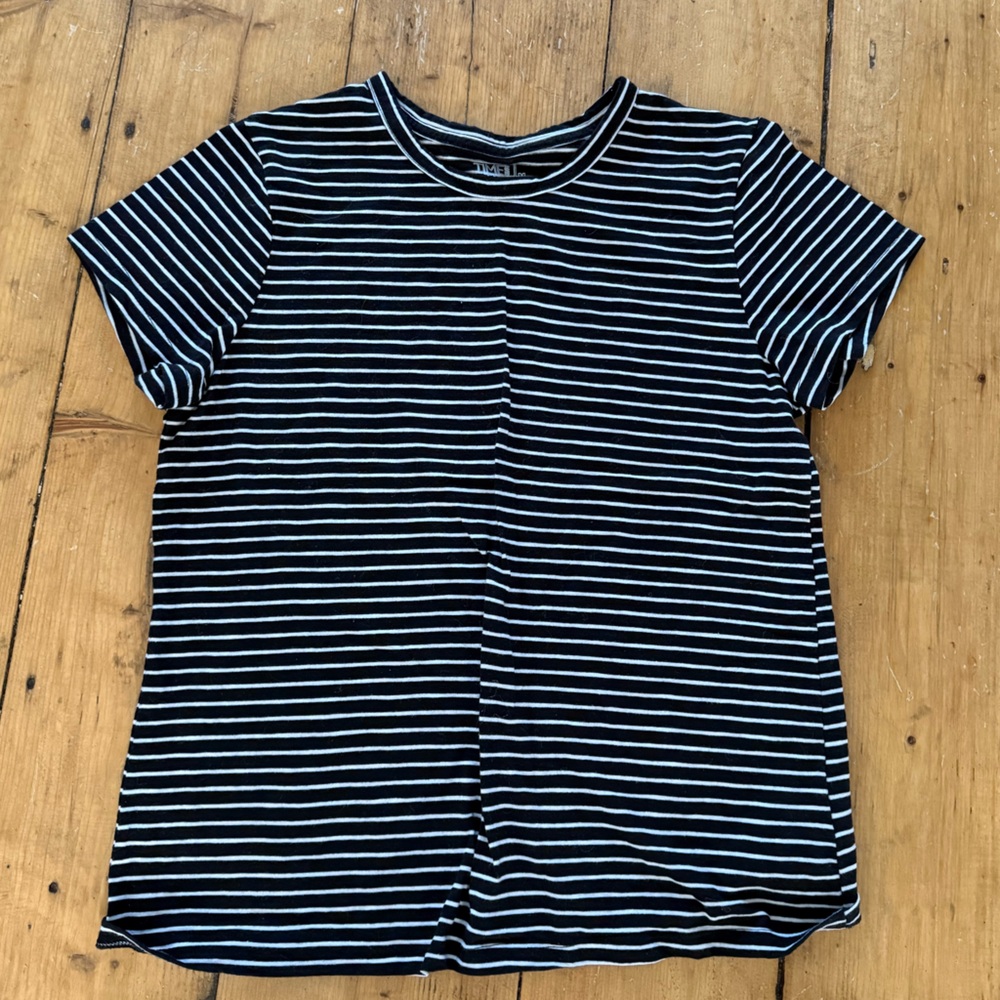 Time and Tru Black and White Striped Top